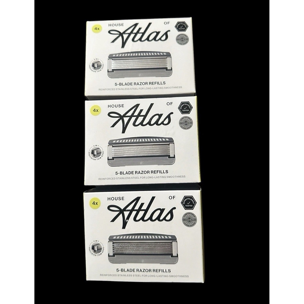 3 X House of Atlas 5-Blade Razor Refills 4 Count Stainless‎ Steel -12 Total